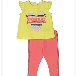 Mini Moi Yellow Angel sleeve top and Pink leggings size 3-6 months